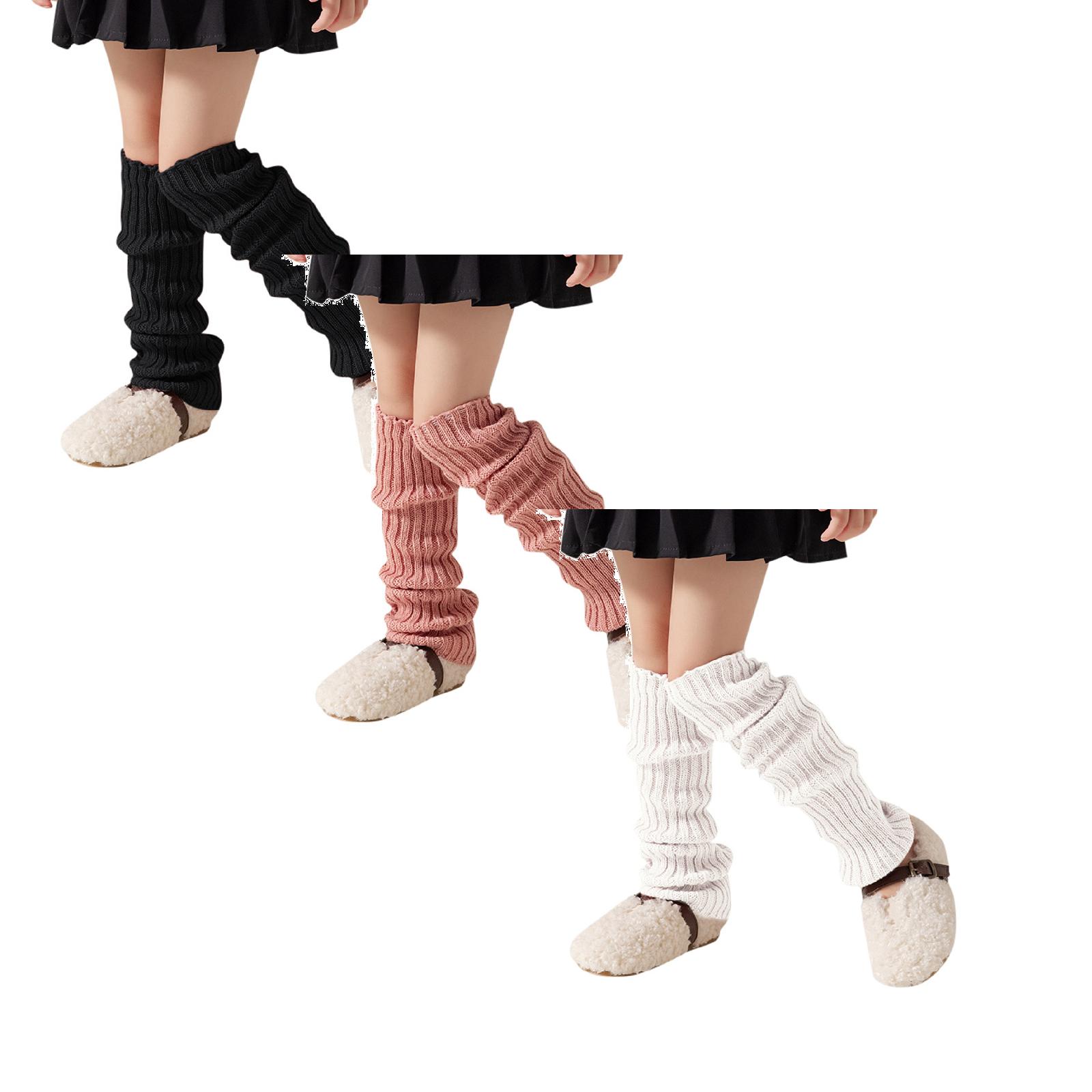 LUOGENLI Girls Socks 6-8 Years Old White 3 Pack Kids Leg Warmers Knitted Leg Warmers Loose Socks Knee High Leg Warmers for Girls Girls Socks 6-8 Years Old Ankle Girls Socks 4-6 Years One Size